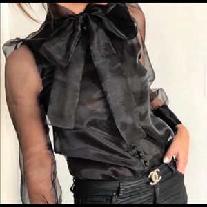 BLOGGER FAVE: Black organza tie button down top